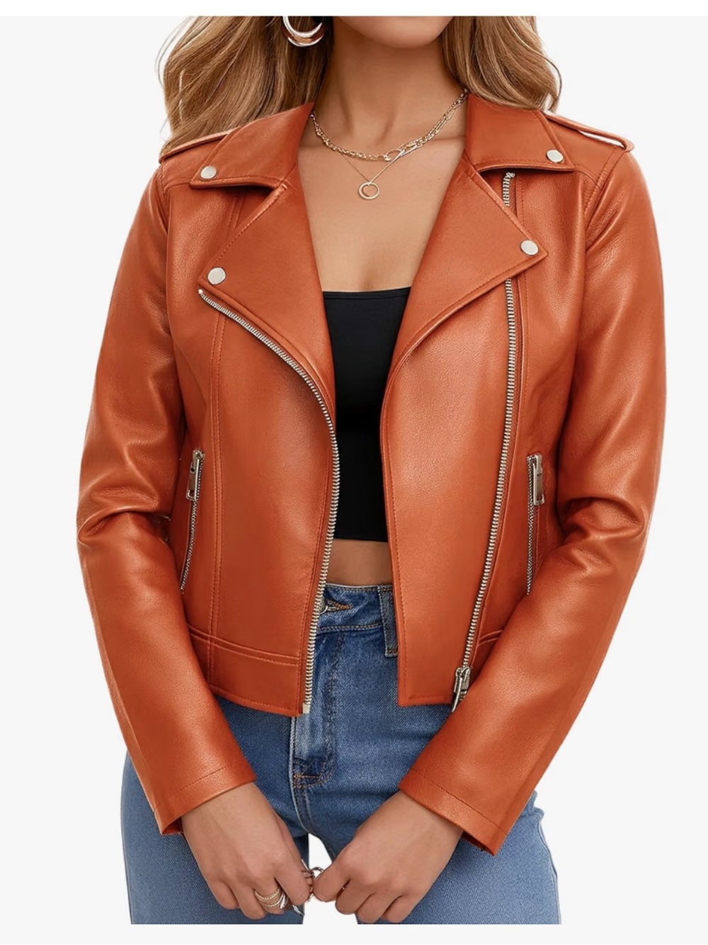 Daisy Rust Orange Leather Jacket